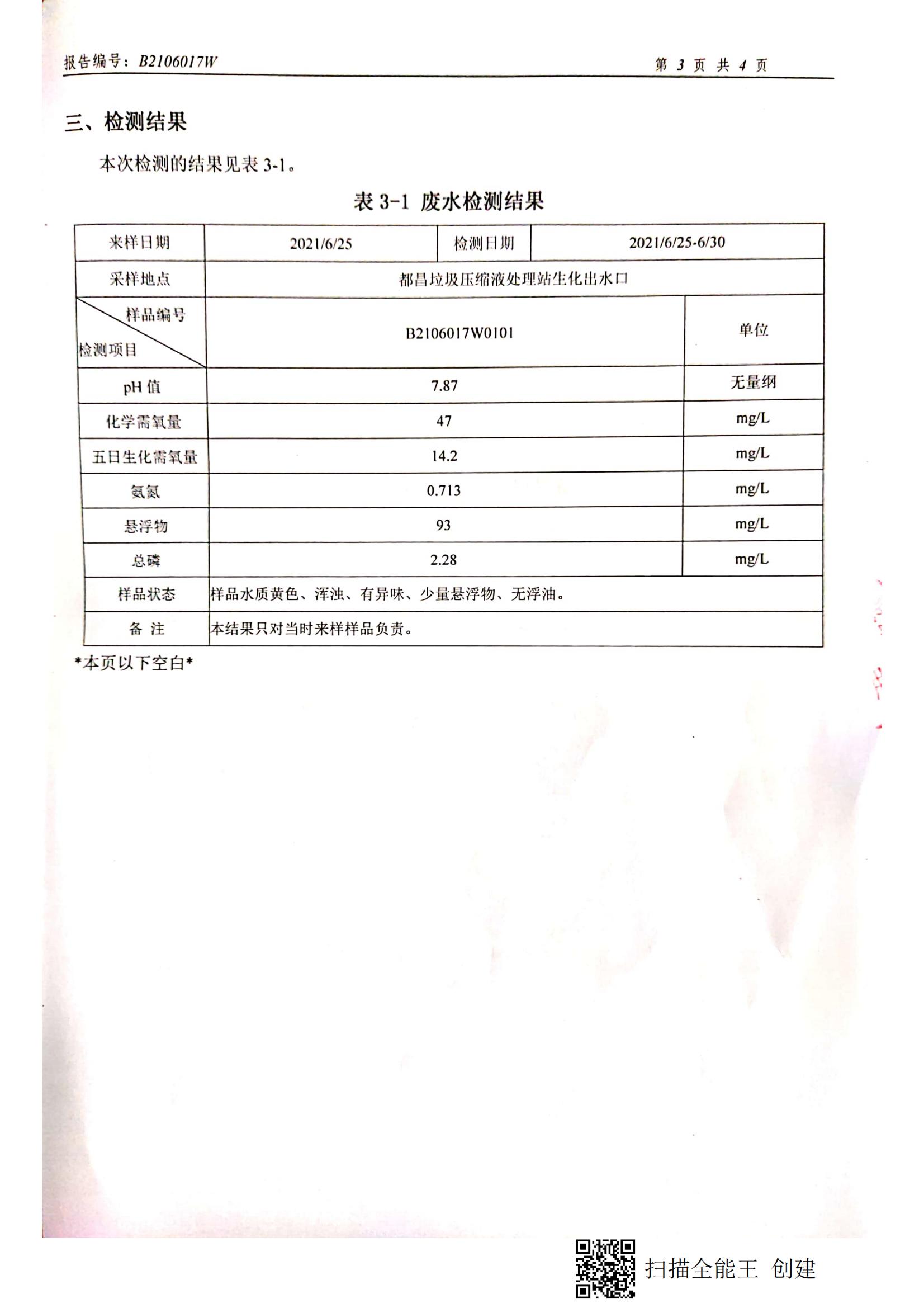 出水检测报告